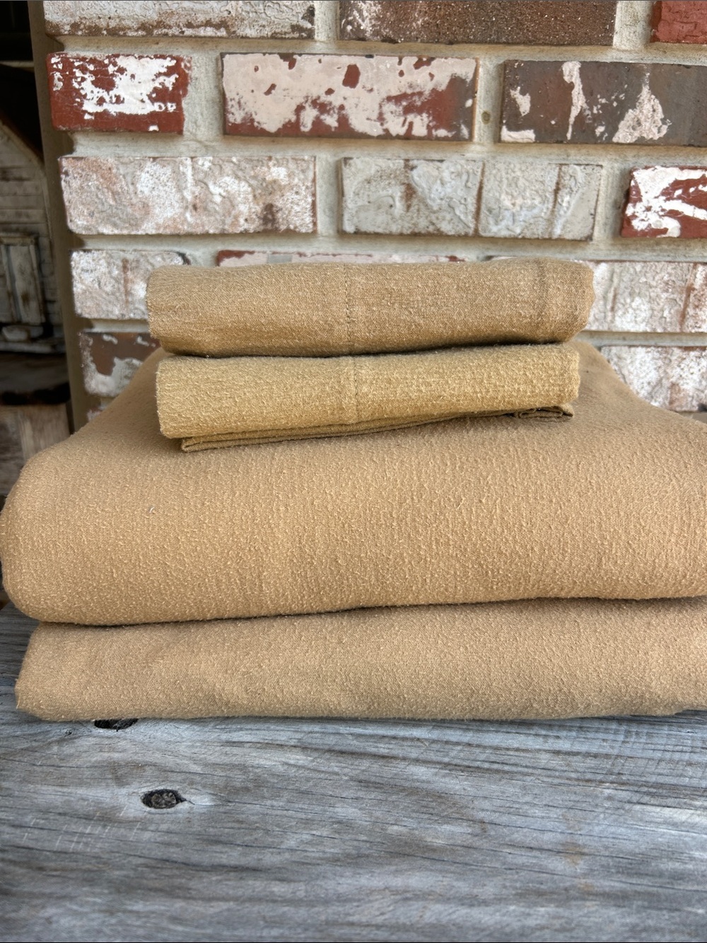Vintage 90s Ralph Lauren Camel Flannel Full Sheet Set 4 piece USA 100% cotton